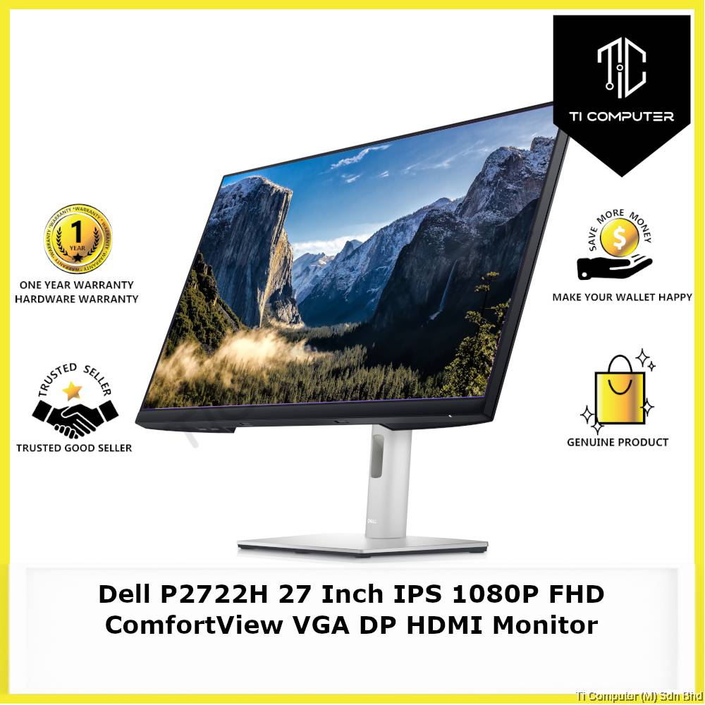 Dell P2722H 27 Inch IPS 1080P FHD ComfortView VGA DP HDMI Monitor